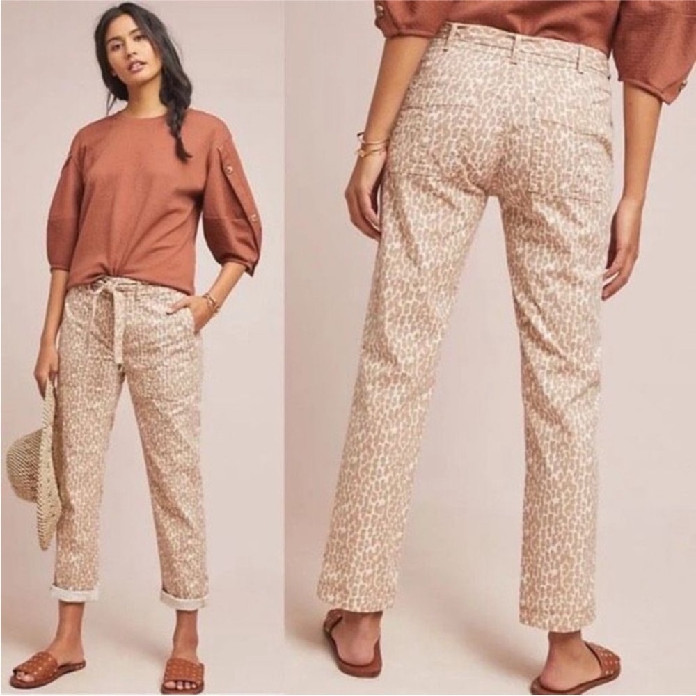 By Anthropologie The Wanderer Leopard Print Utility Pants Size 25 Straight Leg